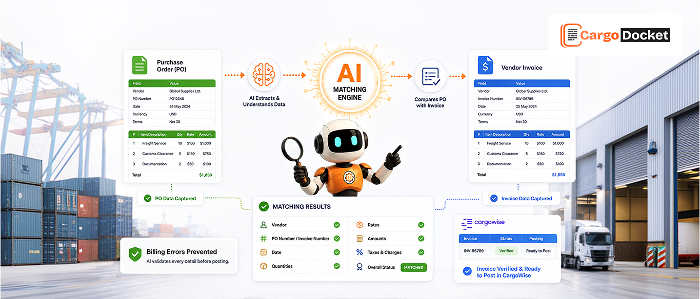 AI Match Purchase Orders With Vendor Invoices to Prevent Billing Errors in CargoWise